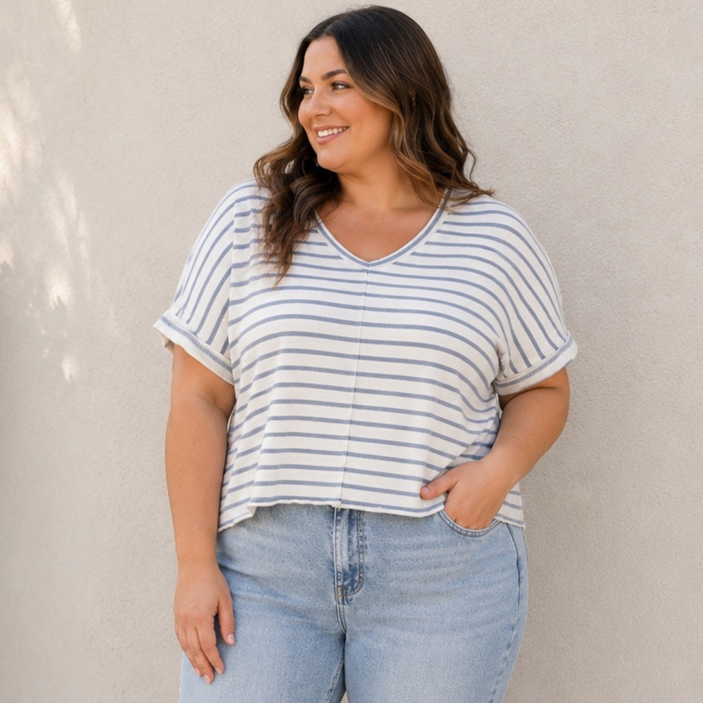 Altar’d State | Blue & White‎ Striped Cropped Top- Size XL